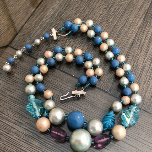 Vintage Japan Two Strand Blue Beads Necklace - Picture 6 of 11